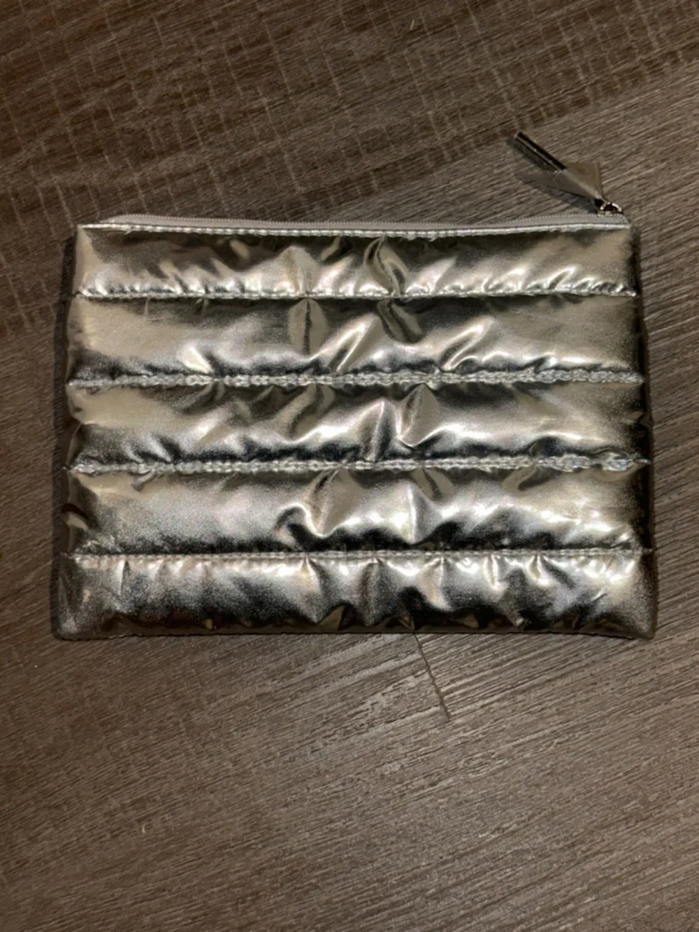 MAC Cosmetics Metallic Silver Quilted Makeup Pouch New
